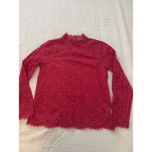 J.Crew Scalloped lace mockneck top, Pink, size10
